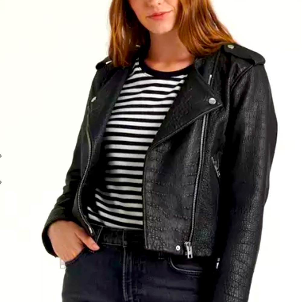 NWT Lucky Brand Black Leather Moto Jacket Size Medium